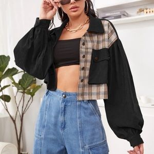 Women’s fall plaid mini sweater with pockets XS